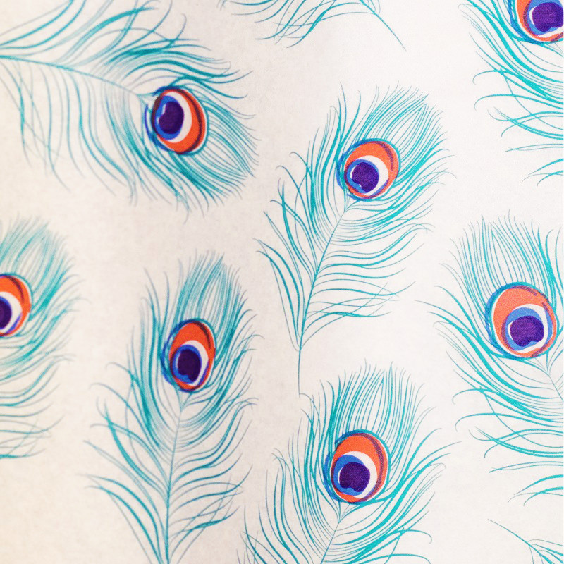 Zijdepapier - Pauw - Blauw op wit - Close-up