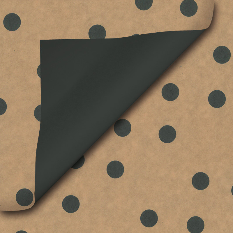 Inpakpapier - Stippen  - Zwart op bruin kraft  (Nr. 112) - Close-up