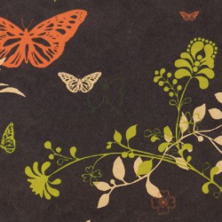 Inpakpapier - Bloemen en vlinders - Multikleur op zwart (Nr. 105) - Close-up