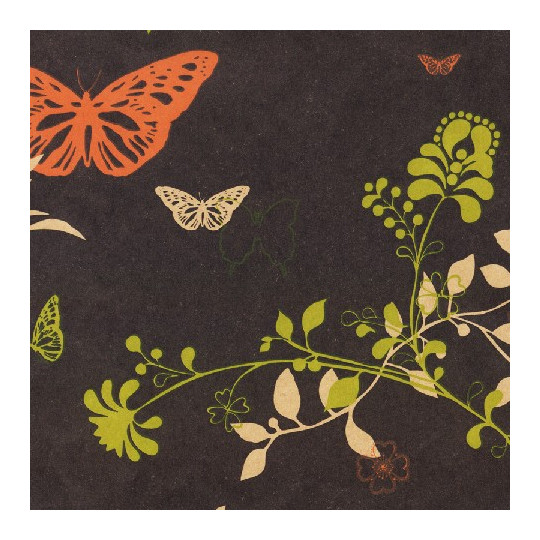 Inpakpapier - Bloemen en vlinders - Multikleur op zwart (Nr. 105)