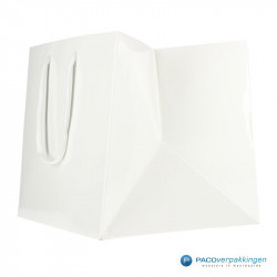 Papieren draagtassen - Wit Glans - Luxe - Katoenen koord - Zijaanzicht voorkant