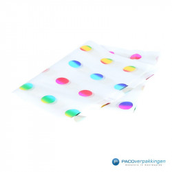 Zijdepapier - Stippen - Regenboogkleuren op wit - Zijaanzicht achter