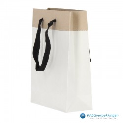 Papieren draagtassen - Wit / Kraftbruin - Recycle - Zijaanzicht voor