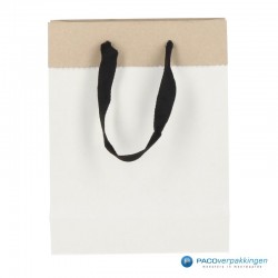Papieren draagtassen - Wit / Kraftbruin - Recycle - Vooraanzicht