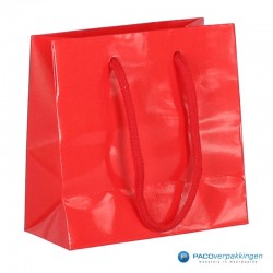 Papieren draagtassen - Rood Glans - Luxe - Katoenen koord - Zijaanzicht achter