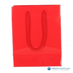 Papieren draagtassen - Rood Glans - Luxe - Katoenen koord - Achteraanzicht