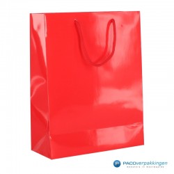 Papieren draagtassen - Rood Glans - Luxe - Katoenen koord - Zijaanzicht achter