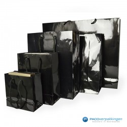 Papieren draagtassen - Zwart Glans - Luxe - Katoenen koord - Collectie