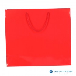 Papieren draagtassen - Rood Glans - Luxe - Katoenen koord - Vooraanzicht