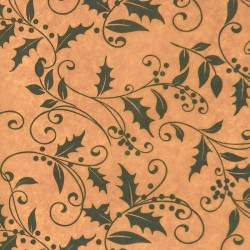 Zijdepapier - Hulst - Groen op beige - Close-up