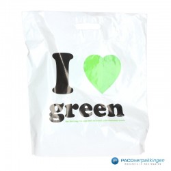 Plastic draagtassen - I LOVE GREEN - Wit - Achteraanzicht