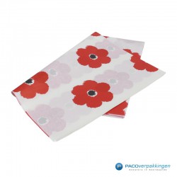 Zijdepapier - Bloemen - Rood op wit - Bovenaanzicht