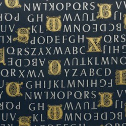 Inpakpapier - Letters - Goud op blauw (Nr. 3030) - Close-up