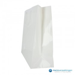 Papieren draagtassen - Wit Glans - Luxe - Katoenen koord - Zijaanzicht