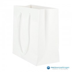 Papieren draagtassen - Wit Mat - Luxe - Katoenen koord - Zijaanzicht voor