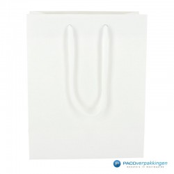 Papieren draagtassen - Wit Mat - Luxe - Katoenen koord - Achteraanzicht