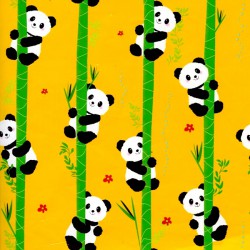 Inpakpapier - Panda - Multikleur op geel (Nr. 3026) - Close-up