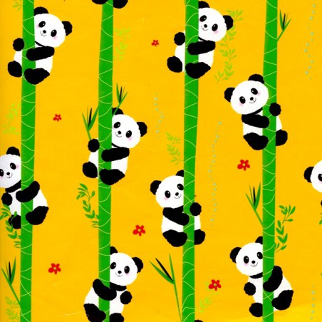 Inpakpapier - Panda - Multikleur op geel (Nr. 3026)