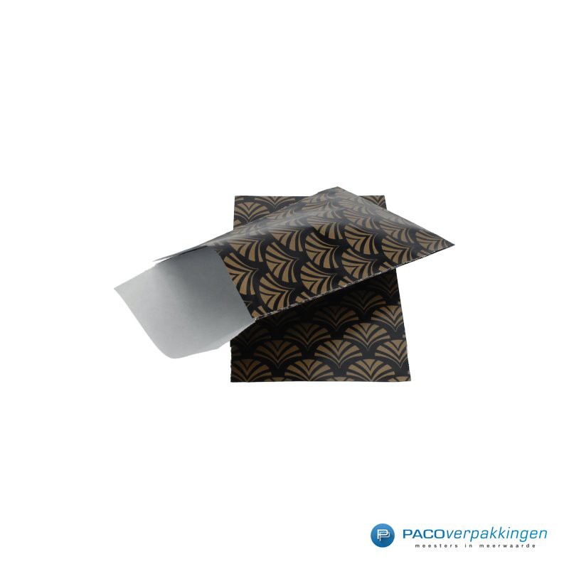 R Serie van barsten Papieren zakjes - Waaiers - Goud op zwart (Nr. 510) - 7x13 cm| Paco  Verpakkingen