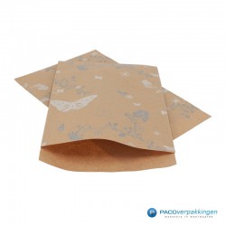 Papieren zakjes - Vlinder - Wit op bruin (Nr. 914) - Vooraanzicht