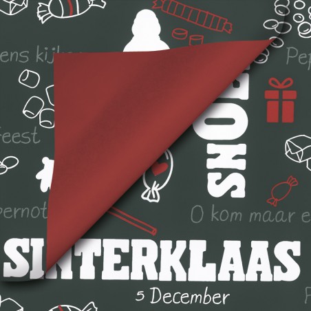 Inpakpapier Sinterklaas - Rood en wit op zwart (Nr. 90037)