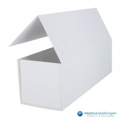 Magneetdoos - Wijndoos - Wit mat met strodessin - Eco papier - Budget - Geopend2