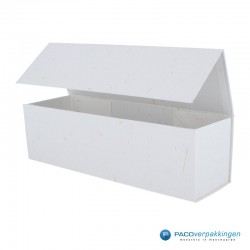 Magneetdoos - Wijndoos - Wit mat met strodessin - Eco papier - Budget - Geopend