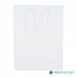 Papieren draagtassen - Wit mat met strodessin - Eco papier - Luxe - Katoenen koord - Vooraanzicht2