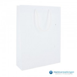 Papieren draagtassen - Wit mat met strodessin - Eco papier - Luxe - Katoenen koord - Vooraanzicht3