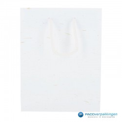 Papieren draagtassen - Wit mat met strodessin - Eco papier - Luxe - Katoenen koord - Vooraanzicht6