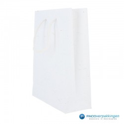 Papieren draagtassen - Wit mat met strodessin - Eco papier - Luxe - Katoenen koord - Zijaanzicht3