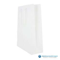 Papieren draagtassen - Wit mat met strodessin - Eco papier - Luxe - Katoenen koord - Zijaanzicht5