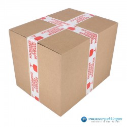 Verpakkingstape - Breekbaar 3 talen - Wit / Rood - Toepassing