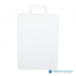 Papieren draagtassen - Wit - Platte handgreep - Vooraanzicht