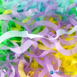 Opvulmateriaal - Swirl van zijdepapier - Lila, geel en groen - Close-up