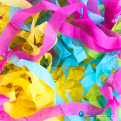 Opvulmateriaal - Swirl van zijdepapier - Paars, roze, geel en groen - Close-up