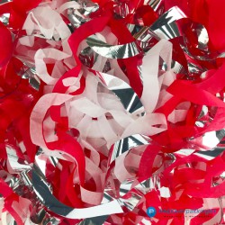 Opvulmateriaal - Swirl van zijdepapier - Rood, wit en zilver - Close-up