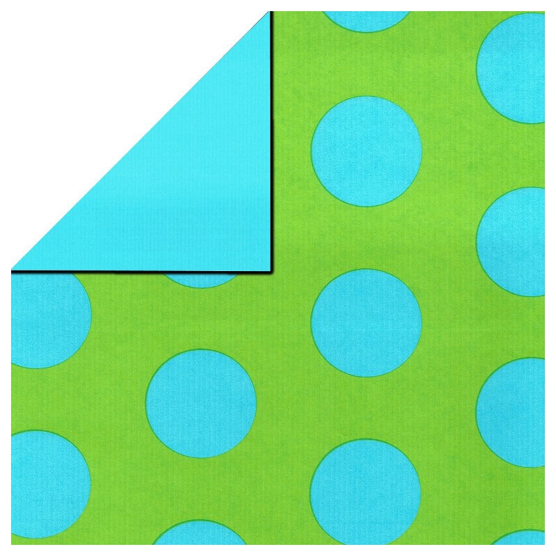 Inpakpapier - Stippen - Blauw op groen (Nr. 1110) - Close-up