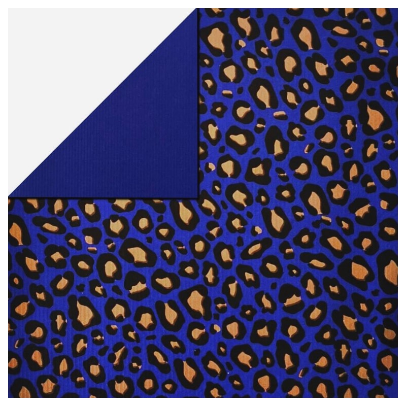 Inpakpapier - Luipaard - Zwart en bruin op blauw (Nr. 1106) - 50 CM - Close up