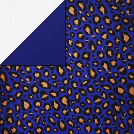 Inpakpapier - Luipaard - Zwart en bruin op blauw (Nr. 1106)