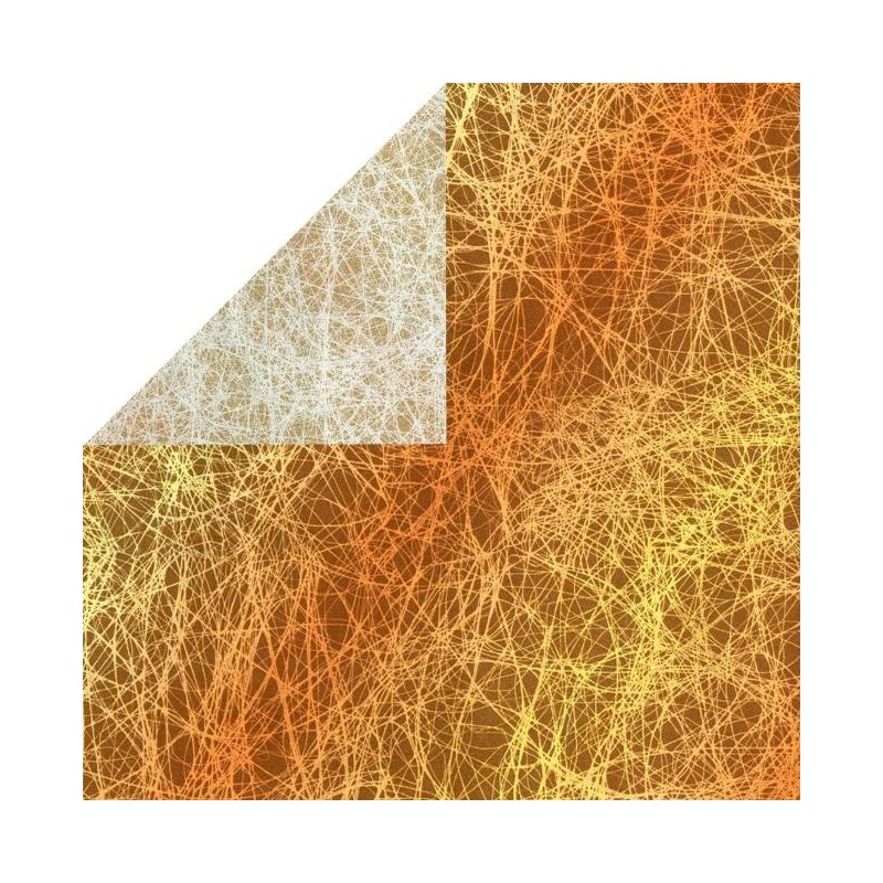 Inpakpapier - Web - Geel en oranje op bruin (Nr. 1111) - 50 CM - Close up