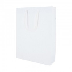 Papieren draagtassen - Wit mat met strodessin - Eco papier - Luxe - Katoenen koord - Vooraanzicht