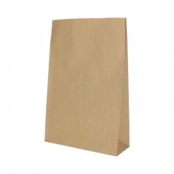 Blokbodem zakken papier - Take Away Bag - Bruin kraft - Recycle - vooraanzicht zijkant