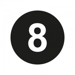 Kleding stickers - Cijfer 8 - Wit op Zwart Glans - Close-up