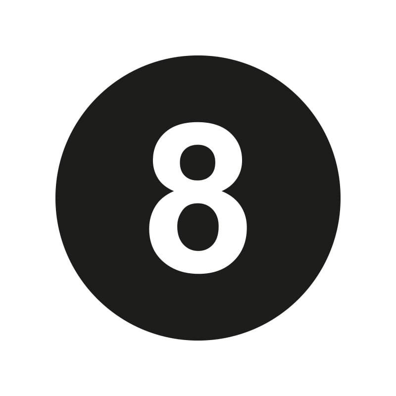 Kleding stickers - Cijfer 8 - Wit op Zwart Glans - Close-up