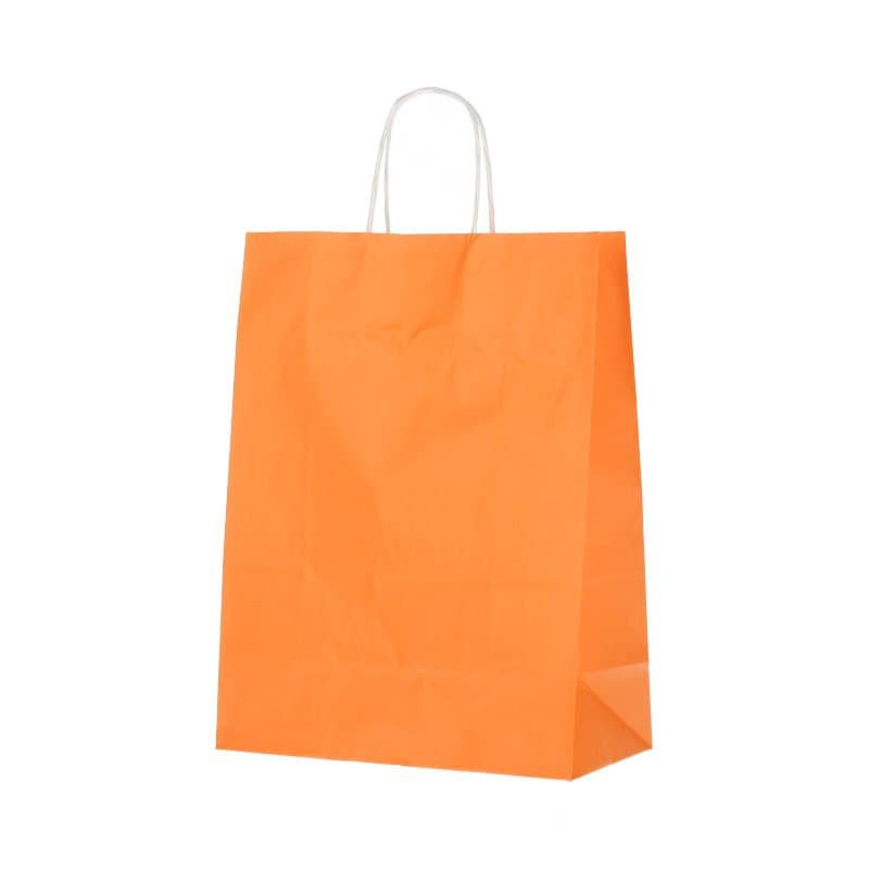 Papieren draagtassen - Oranje - Gedraaide handgreep - Zijaanzicht voor