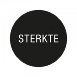 Cadeau stickers - STERKTE - Wit op zwart - Close-up