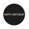 Cadeau stickers - HAPPY BIRTHDAY - Wit op zwart - Close-up