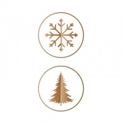 Cadeau stickers - Sneeuwvlok en kerstboom - Brons op wit