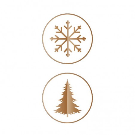 Kerststickers - Sneeuwvlok en kerstboom - Brons op wit Glans